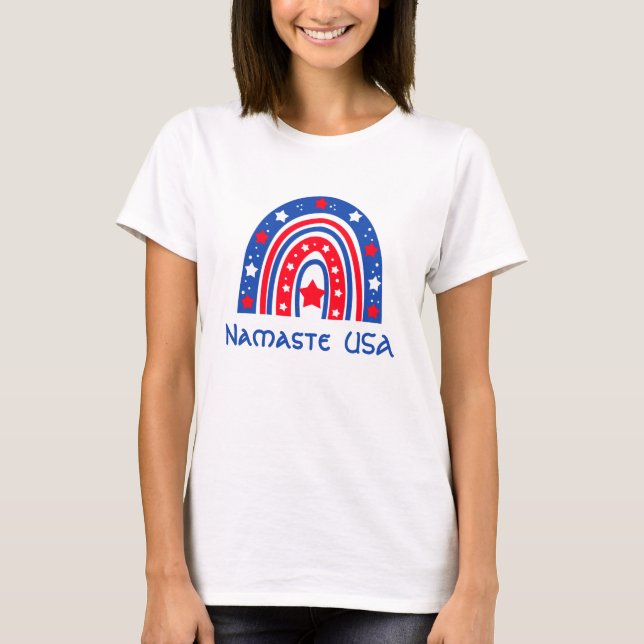 Namaste USA Patriotic Rainbow T-Shirt (Vorderseite)
