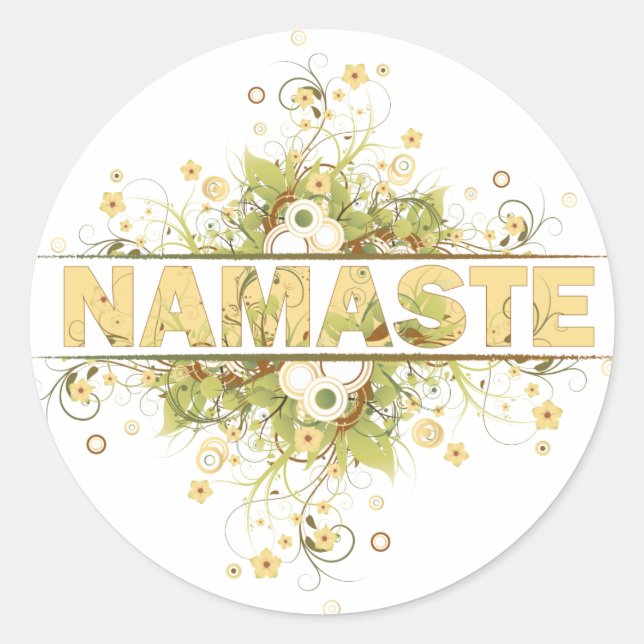 Namaste Vintag Floral Runder Aufkleber (Vorderseite)