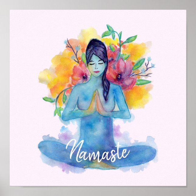Namaste Wasserfarbe Meditation mit Text Poster (Vorne)