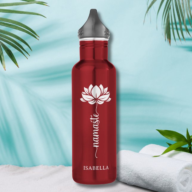 Namaste Whit Lotus Blume Moderner Personalisierter Edelstahlflasche (Von Creator hochgeladen)