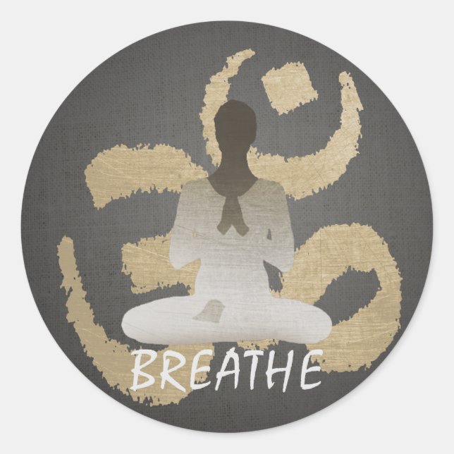 Namaste Yoga Gold Om Signage Breathe Runder Aufkleber (Vorderseite)