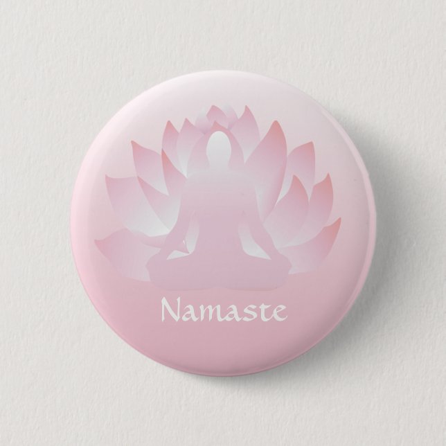 Namaste Yoga Lotus Pose Blume Rosa Schaltfläche Button (Vorderseite)