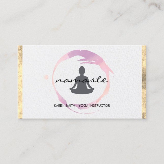 Namaste Yoga Lotus Position Gold Trimm Grunge Visitenkarte (Vorderseite)