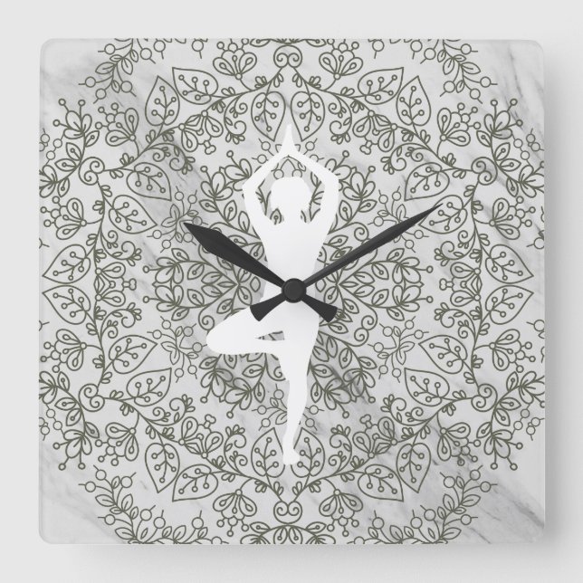 Namaste Yoga-Pose| Mandala - Muster Quadratische Wanduhr (Vorderseite)