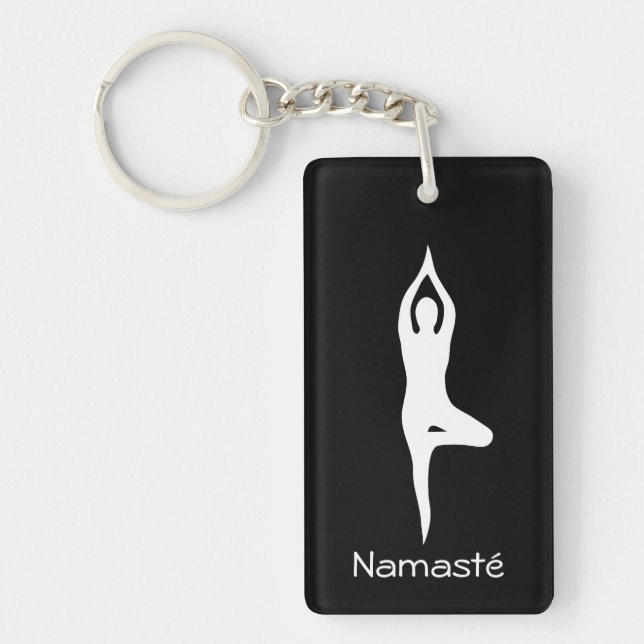 Namasté-Yoga-Pose Silhouette benutzerdefinierter S Schlüsselanhänger (Vorderseite)