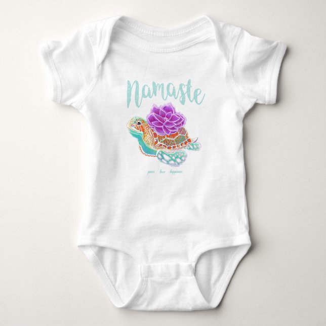 Namaste Yoga Sea Turtle Baby Säugling Bodysuit Baby Strampler (Vorderseite)