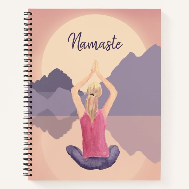 Namaste Yoga Watercolor Sunrise Lila Journal Notizbuch (Vorderseite)