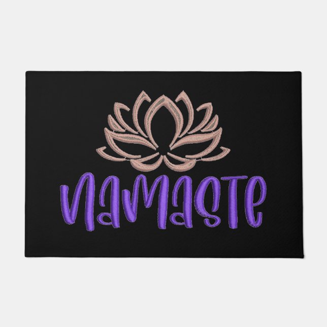 Namaste Zen Yoga Lotus Meditation Lila Schwarz Fußmatte (Vorderseite)