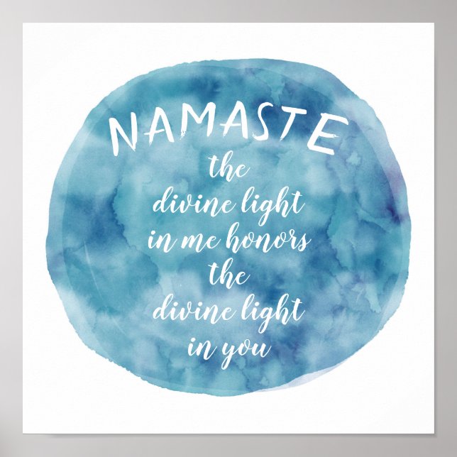 Namaste Zitat Aquarellkunst blau-weiß Poster (Vorne)