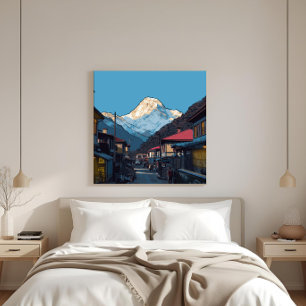 Namche Bazaar Everest-Blick Illustrierte Kunst Leinwanddruck