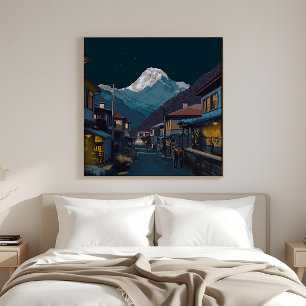 Namche Bazaar Everest Night View Illustriert Leinwanddruck