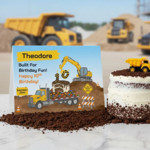 Name 10. Geburtstag Baustelle Tieflader Karte
