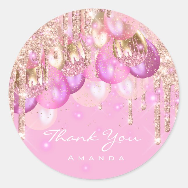 Name 16. Baby Dusche Glitzer Ballons gold Runder Aufkleber (Vorderseite)