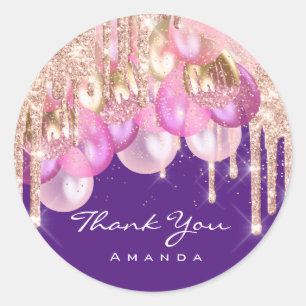 Name 16. Bridal Glitzer Ballons Lila Rros Runder Aufkleber