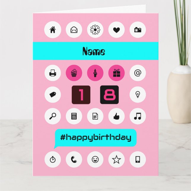 Name 18. Hashtag Geburtstag groß rosa hinzufügen Karte (Vorderseite)