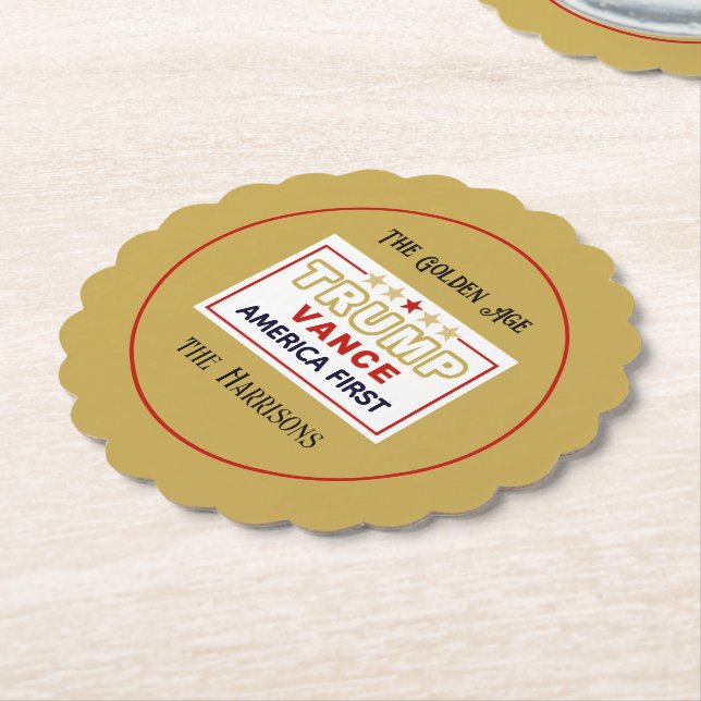 Name, 2025 Trump-Vance America First, 4-in-Round Untersetzer (angewinkelt)