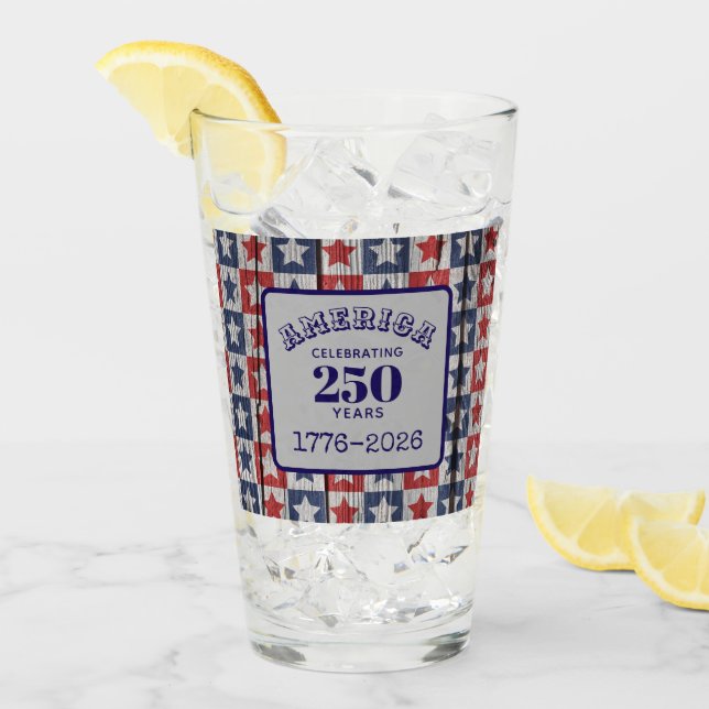 Name 250 years 1776-2026 Geometric Stars Pint Glas (Vorderseite Ice)