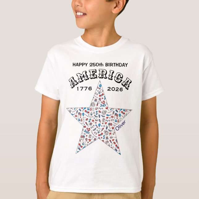 Name || 250th Happy Birthday America Star Youth T-Shirt (Vorderseite)