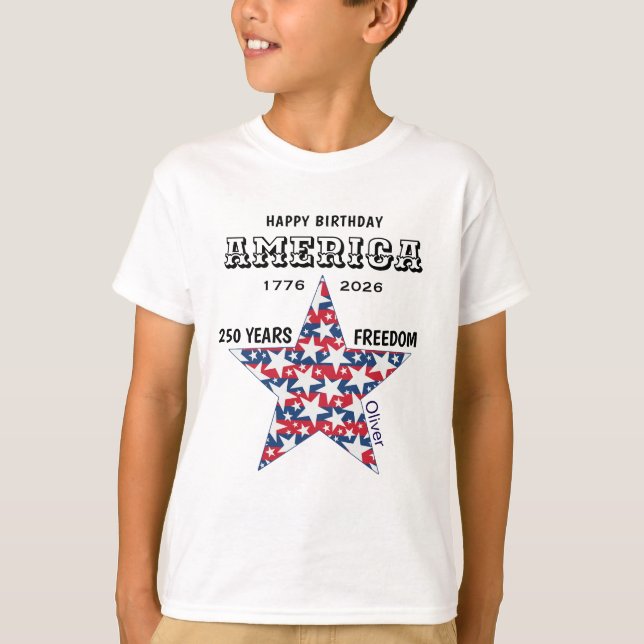 Name || 250th Happy Birthday America Stars Youth T-Shirt (Vorderseite)