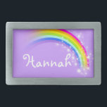 Name 6 Buchstabe Regenbogen blasser lila ovaler Gü Rechteckige Gürtelschnalle<br><div class="desc">Benannte Regenbogengurtschnalle,  aktuell liest,  Hannah oder personalisieren Sie mit dem Namen Ihrer Wahl (nur bis zu 6 Buchstaben). Design inspiriert von den vielen schönen Regenbogen hier in Victoria,  Australien. Gegenstand,  der ausschließlich von Sarah Trett entworfen wurde.</div>