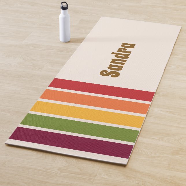 Name, 70er Retro-Farben Streifenpaneele Yogamatte (Beispiel)