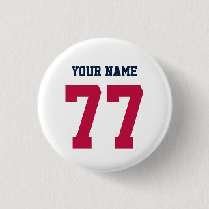 Name 77 Sports Jersey Number Blue and Red Button