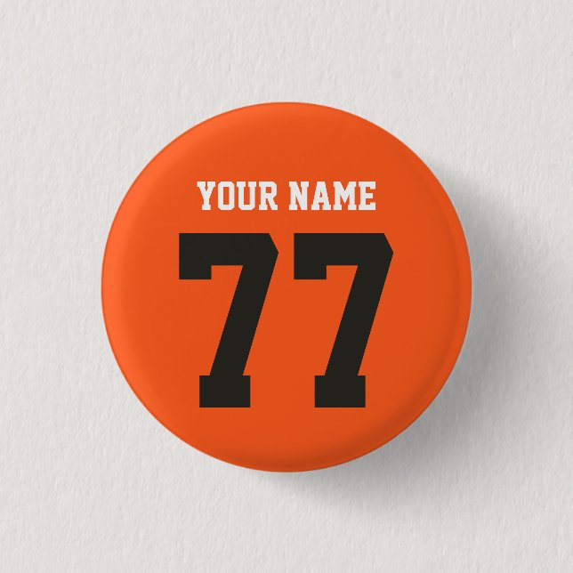 Name 77 Sports Jersey Nummer Black and Orange Button (Vorderseite)