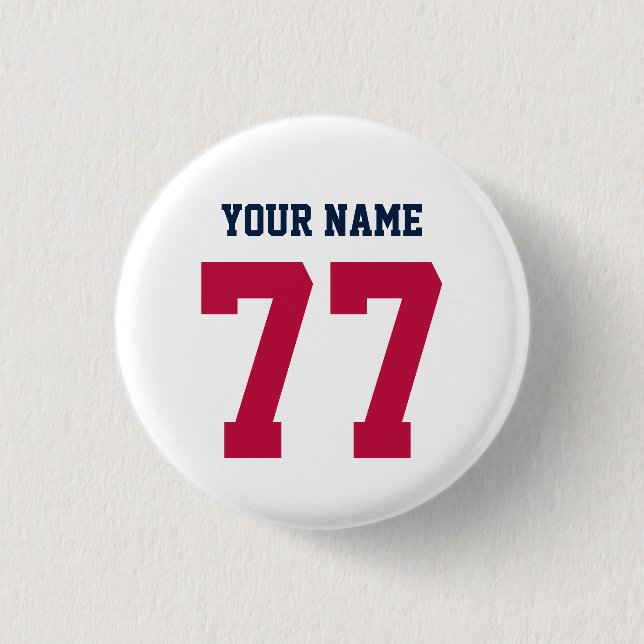 Name 77 Sports Jersey Nummer Blau und Rot Button (Vorderseite)