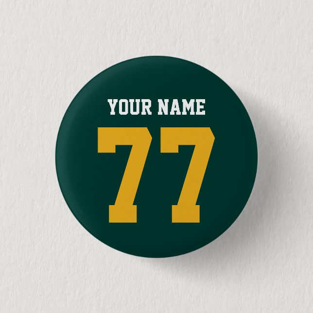 Name 77 Sports Jersey Nummer Grün und Gold Button (Vorderseite)