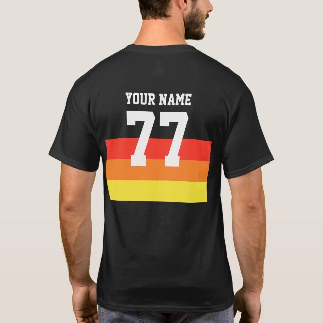 Name 77 Sports Jersey Nummer Schwarz Gelb Rot T-Shirt (Rückseite)