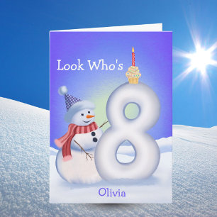 Name 8. Geburtstag Schneemann Schnee Acht  Karte