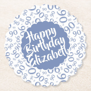 Name:  90. Geburtstag Random Number Pattern Blau Untersetzer