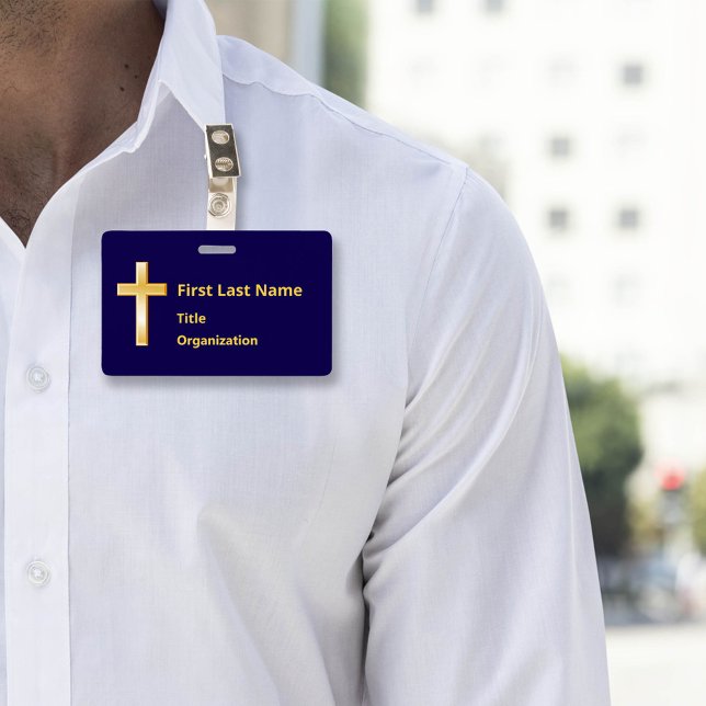 Name Abzeichen mit Christlichem Goldkreuz Ausweis (Modern name badge with gold cross. Perfect for events & meetings. Customize text & attachment style.)