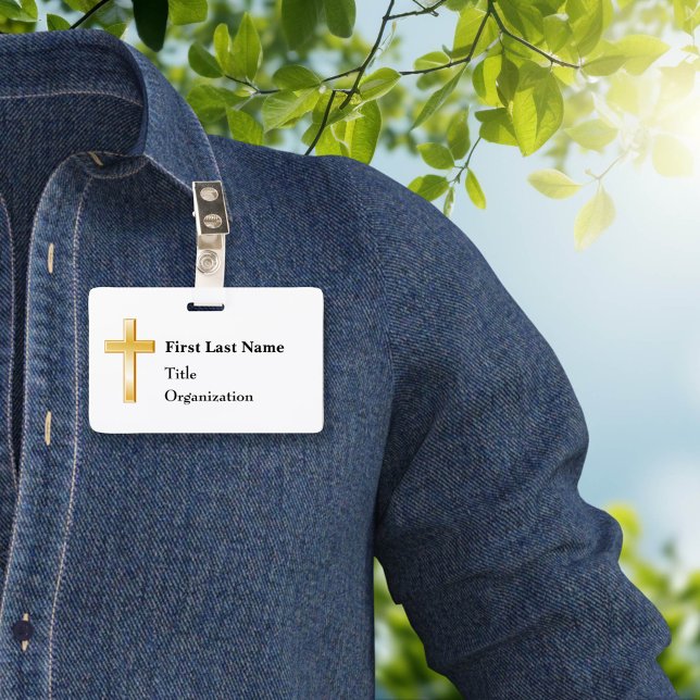Name Abzeichen mit Christlichem Goldkreuz Ausweis (Modern Christian name badge, customize for special events, meetings, and presentations.)