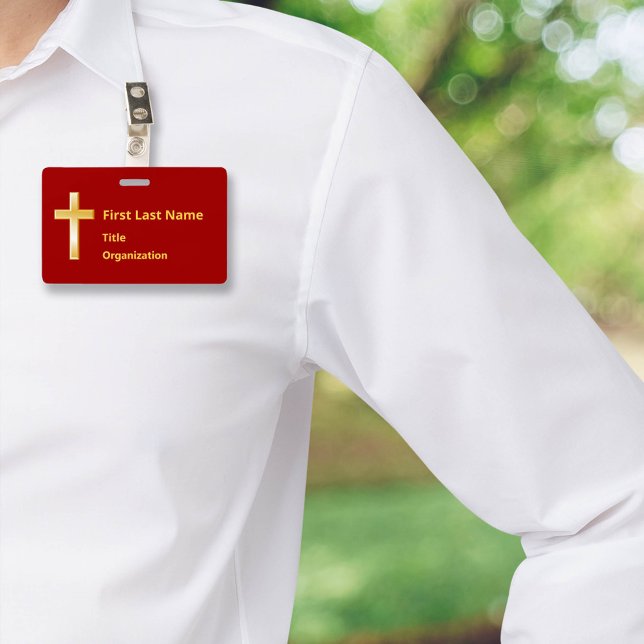 Name Abzeichen mit Christlichem Goldkreuz Ausweis (Modern name badge with gold cross. Perfect for events & meetings. Customize text & attachment style.)