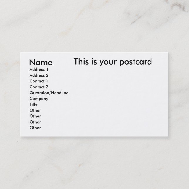 Name, Adresse 1, Adresse 2, Kontakt 1, Kontakt… Visitenkarte (Vorderseite)