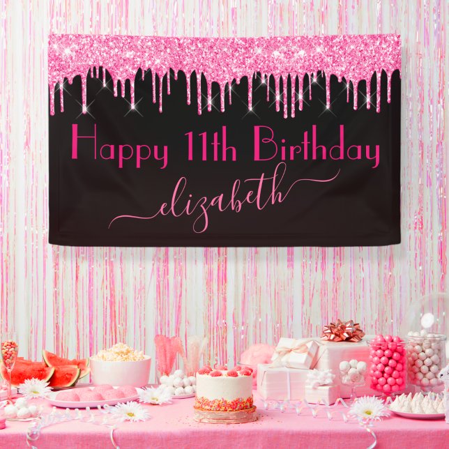 Name Age Hot Pink Driving Glitzer Black Birthday Banner (Von Creator hochgeladen)