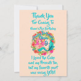 Name Age Pink Mermaid Blue Schwanz Birthday Party Dankeskarte