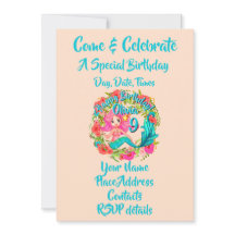 Name Age Pink Mermaid Blue Schwanz Birthday Party