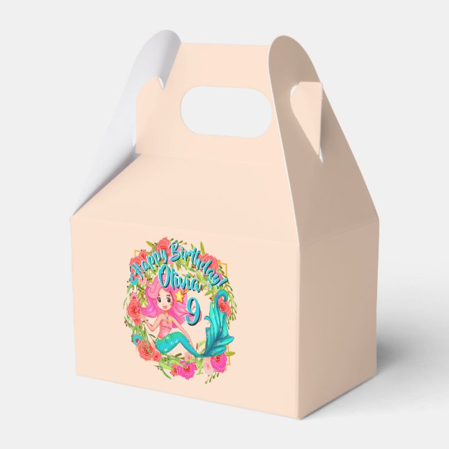 Name Age Pink Mermaid Blue Schwanz Birthday Party  Geschenkschachtel (Vorderseite)