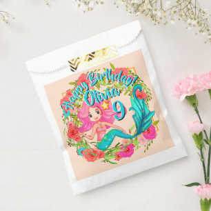 Name Age Pink Mermaid Blue Schwanz Birthday Party  Geschenktütchen