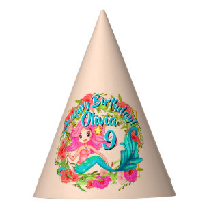 Name Age Pink Mermaid Blue Schwanz Birthday Party  Partyhütchen