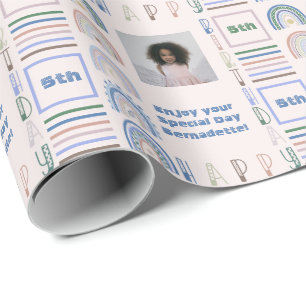 Name Age Sentiment Boho Rainbow Pink Blue Green Geschenkpapier