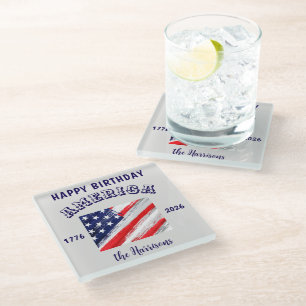 Name Alles Gute zum Geburtstag Amerika Rustisch Glasuntersetzer