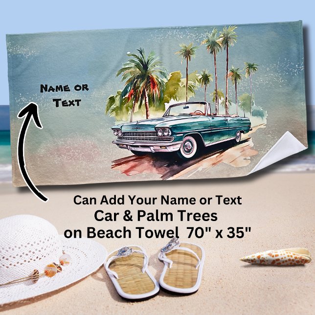 Name, Alter Blauer Wagen mit Palmen Strandtuch (Von Creator hochgeladen)