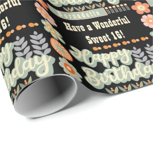 Name Alter Text Retro Vintage Gänseblümchen Geburt Geschenkpapier