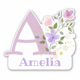 Name Amelia plus Initiale mit Blumendesign Aufkleber