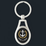 Name Anchor Gold Style Laurel und Star Black Schlüsselanhänger<br><div class="desc">Ein Personalisierter Schlüsselanhänger aus Metall mit Ihrem Bootsnamen,  Familiennamen oder beliebigem Text. Mit einem speziell entwickelten nautischen Bootsanker,  goldenen Blätter und Sternemblem auf schwarz oder passen die Primärfarbe leicht an Ihr aktuelles Thema an. Das ist ein toller Anlass.</div>