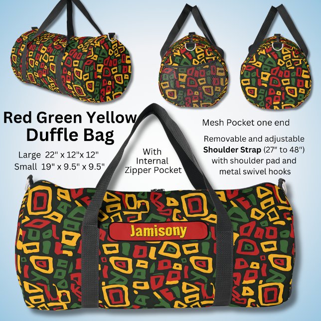 Name ändern, rot-grün-gelb-schwarz geometrisch duffle bag (Von Creator hochgeladen)