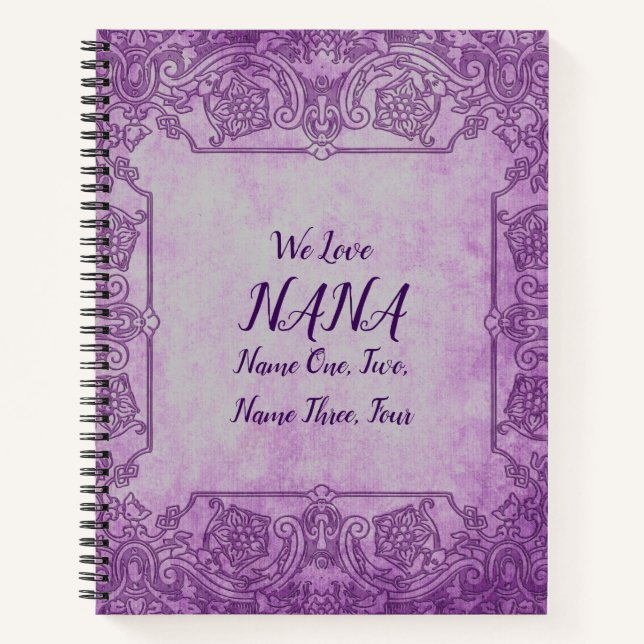 Name ändern Text ändern Mauve Lace Liebe Nana Oma Notizbuch (Vorderseite)